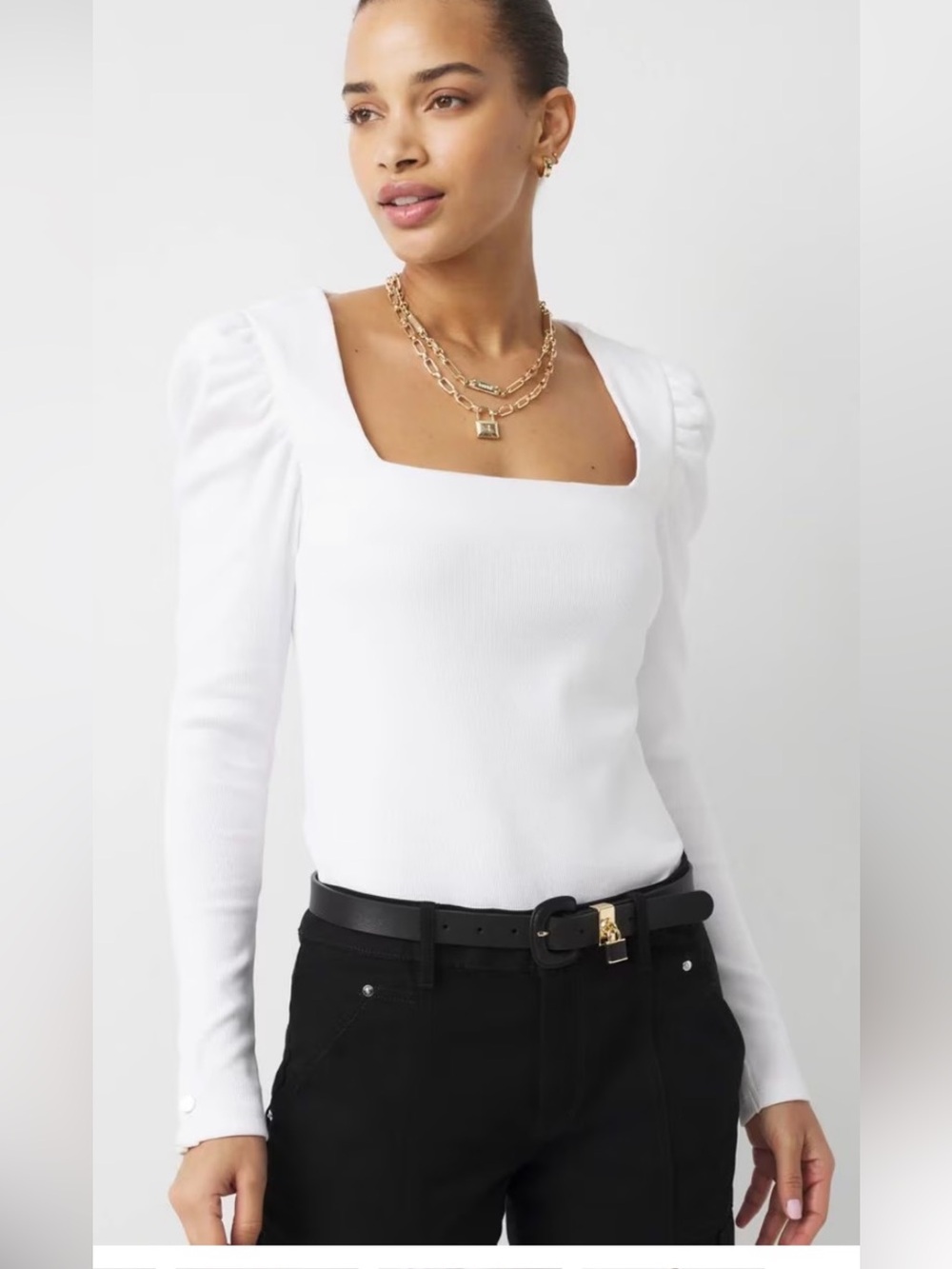 White House Black Market NWOT White Square-Neck Long Sleeve Top